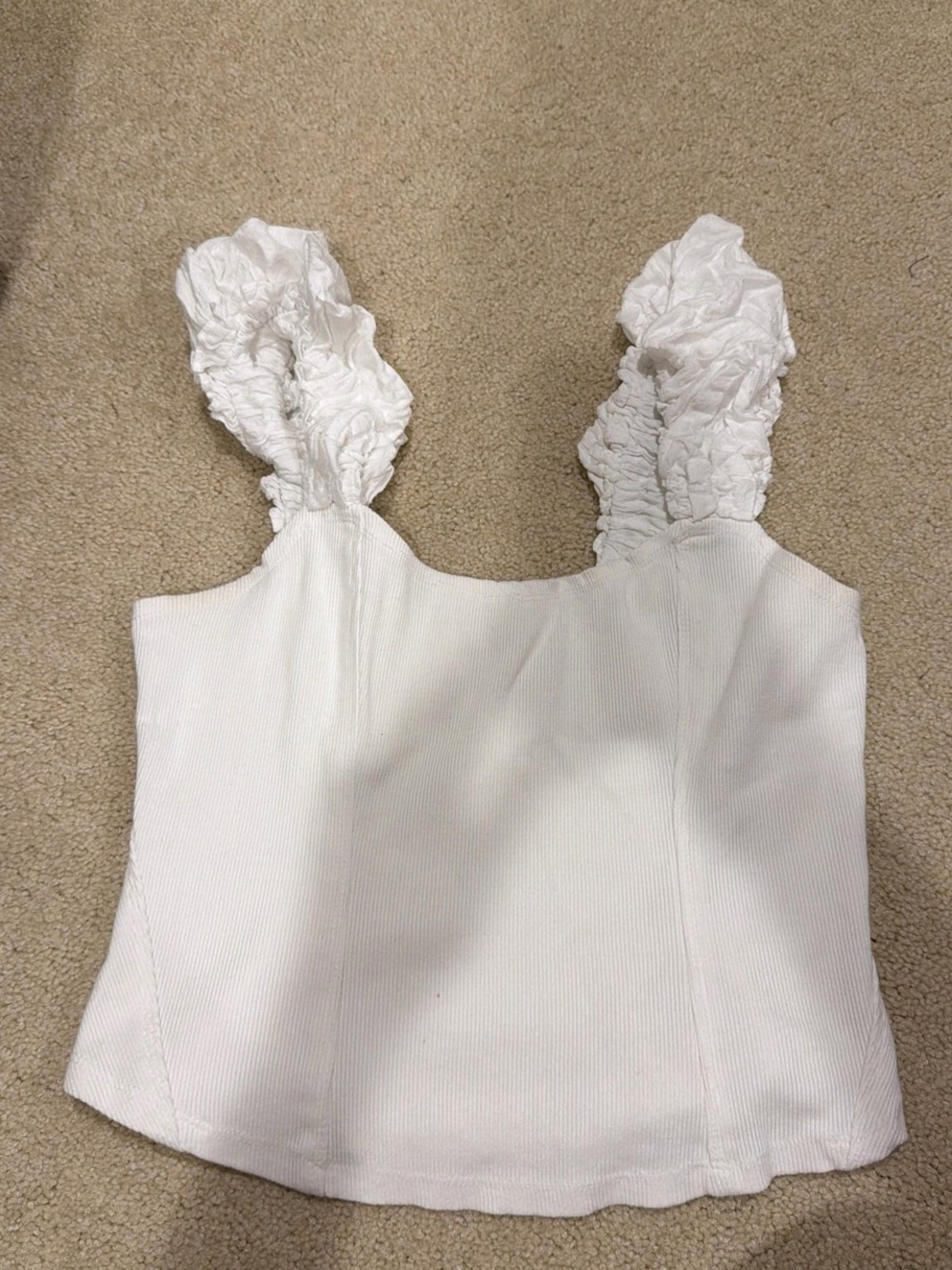 Anthropologie White Ruffled-Strap Cropped Camisole